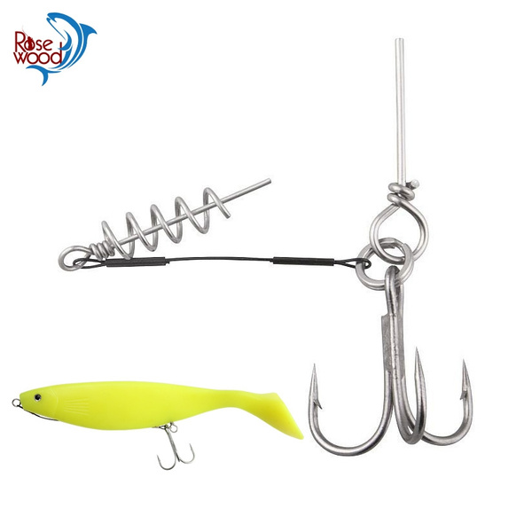 RoseWood New Design Fishing Rig Hook Barbed Triple Hooks High Carbon Steel  Three Fork Fishhooks Assist Hook With Screw Pin