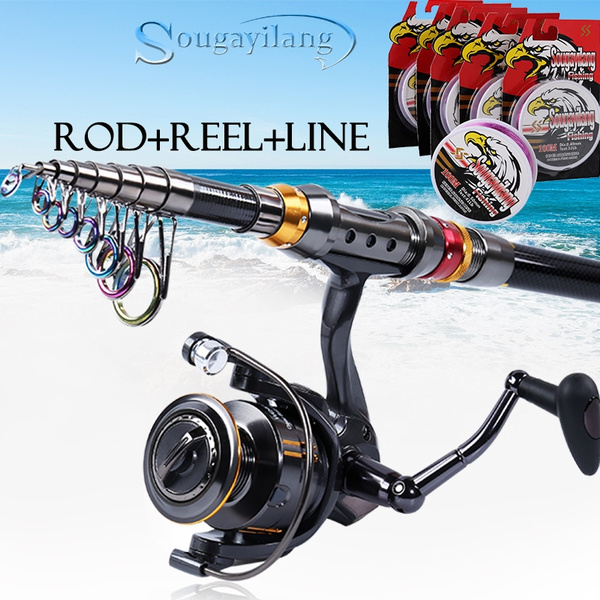 Sougayilang Fishing Rod Combos with Telescopic Fishing Pole Spinning Reels