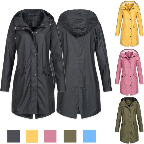 Waterproof Rain Coat Casual Solid Hooded Rain Jacket Outerwear Plus Size Women Raincoat Jacket Coat | Wish