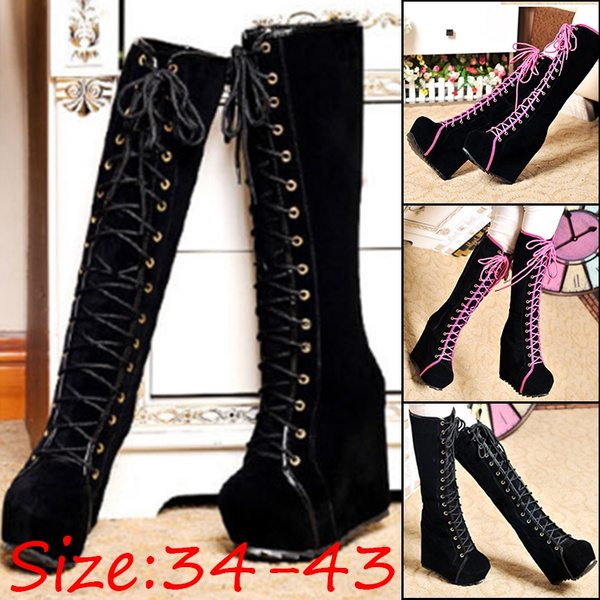 Womens Strappy Lace-up Knee High Combat Stacked Low Heel Zipper Stacked Heel  Boots Esg13488 - China Boots and Women Boots price | Made-in-China.com