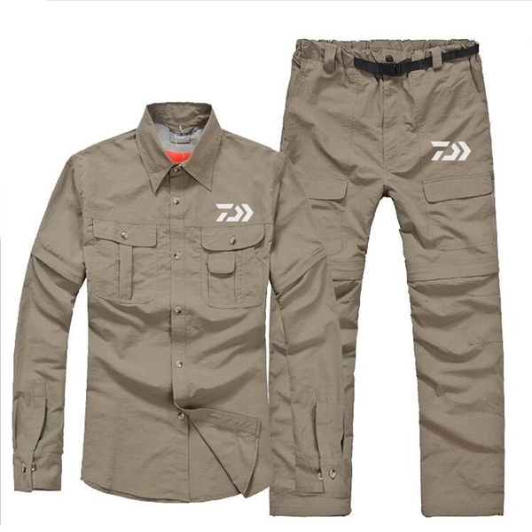 Quick Dry Fishing Clothes Suit Sports Outdoor DAIWA Fishing Clothing  Detachable Pants Men Breathable Anti Uv Fishing Shirts