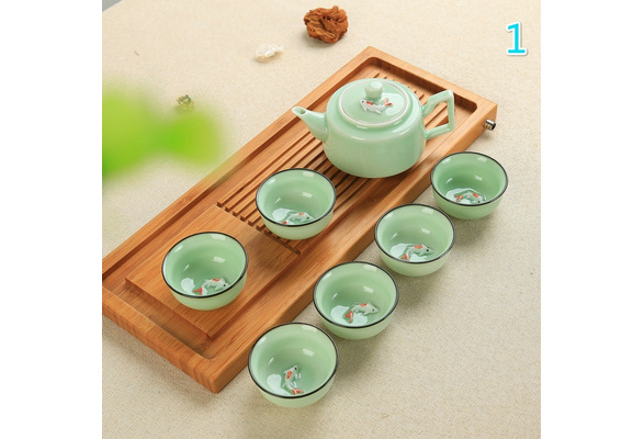Chinese Tea Cups Porcelain Celadon Fish Teacup Set Loose Leaf Teapot Drinkware