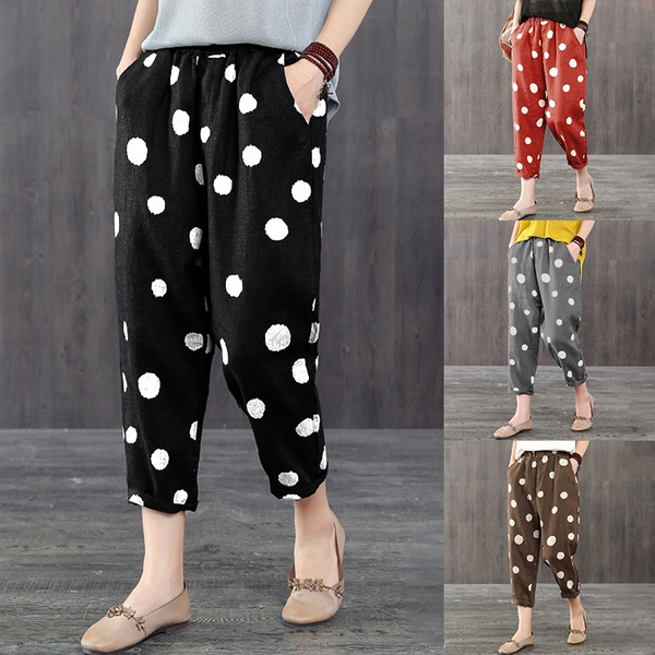 ZANZEA Womens Elastic Waist Polka Dot Harem Pants Ladies Casual Loose Trousers