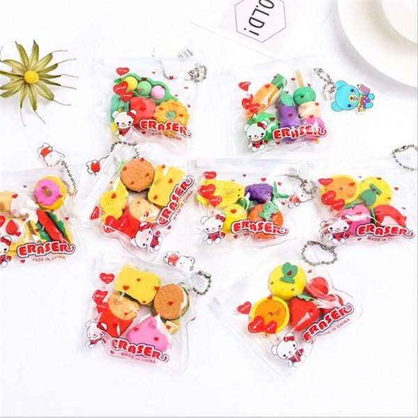24pcs Cute Candy Box Erasers Kawaii Cartoon Shape Rubbers Kids Praise Gifts New 