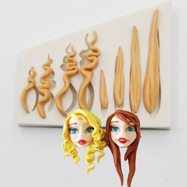 DIY Barbie Doll Hair Curl Fondant Cake Silicone Molds Cupcake Mould Tools  Pastry Kitchen Baking Chocolate Confeitaria Stencil