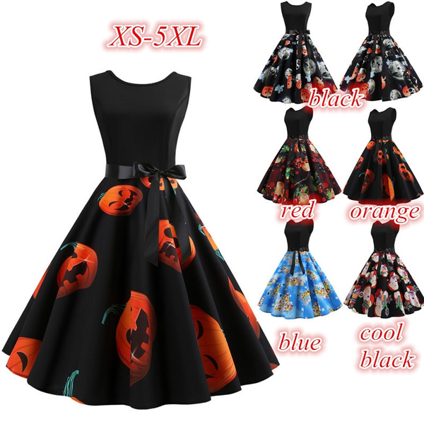 Fashion Women's Sleeveless Black Pumpkin Ghost Halloween Costume