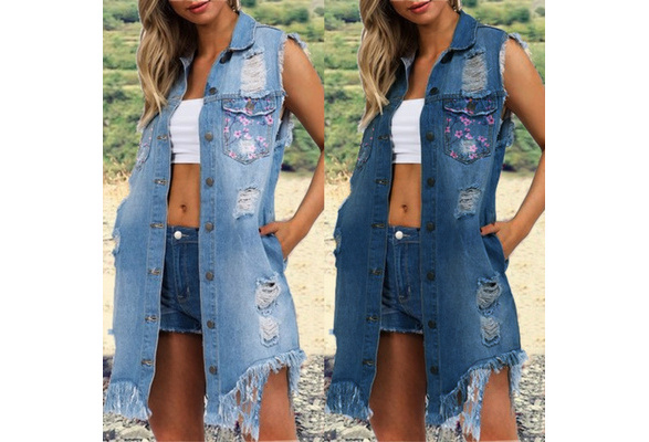 Long denim clearance vest plus size