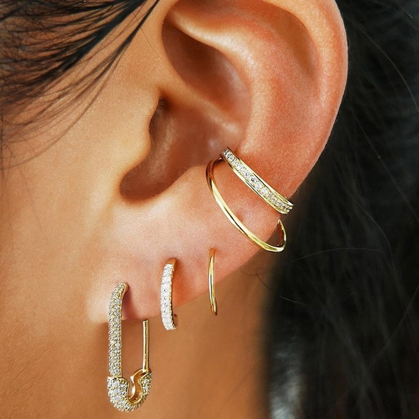 Large Rhinestone Safety Pin Earrings