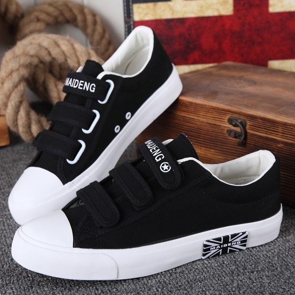 Black canvas cheap velcro shoes