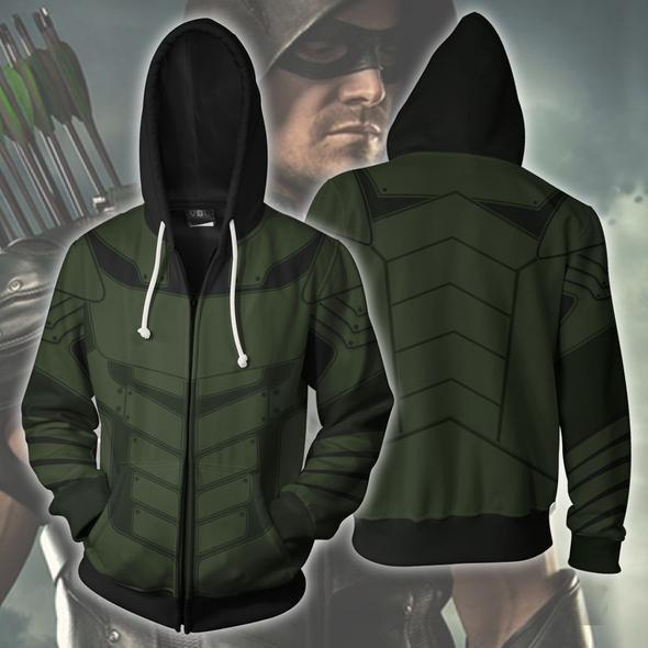 3D Zipper Hoodie Green Arrow Man Cosplay Costume Zipper Hoodie