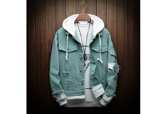 Detachable Cap Denim Jacket Men 