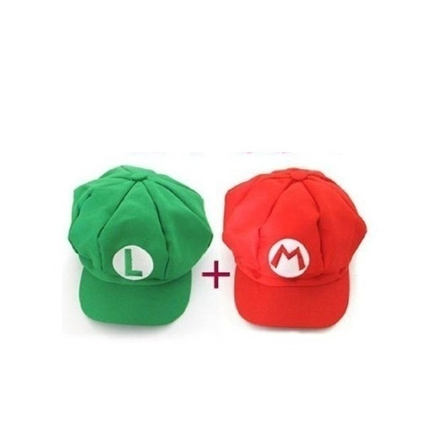 2pcs Super Mario Bros Hat Mario Luigi 