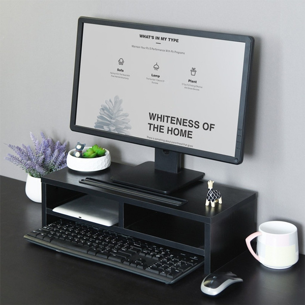 Black BLACKOBE Monitor Stand Computer Riser Office Desktop Keyboard Simple Adjustable Storage Shelf Organizer with Groove Black and White 