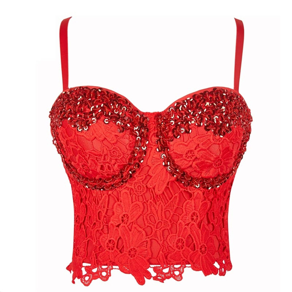 BEAUTIFUL Sequinned lace bustier bra, Bras