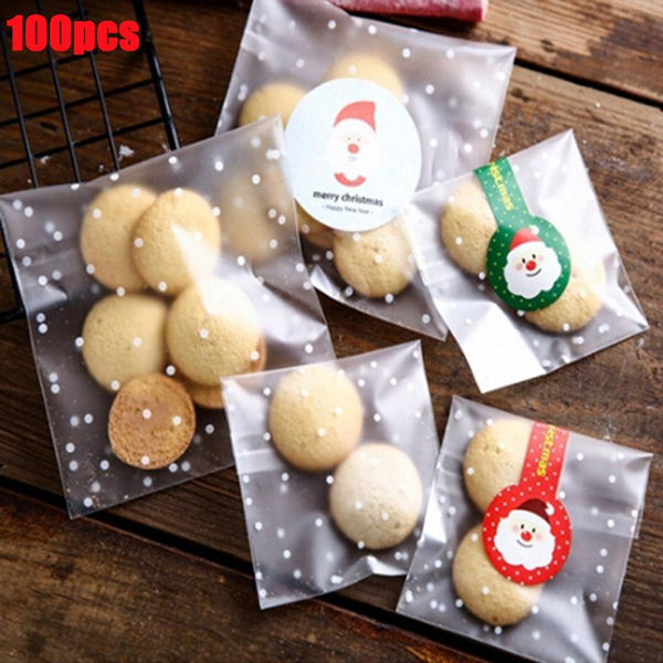 100pcs Self Adhesive Christmas Dots Cellophane Party Treat Cooky Candy Gift Bags 
