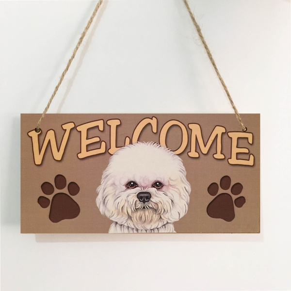 Little Gifts Laminated Welcome Door Sign BICHON FRISE Dog Lovers Wooden Puppy 