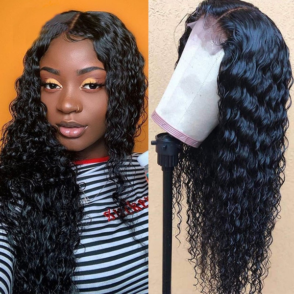 24Inch Brazilian Curly Lace Front Wigs Synthetic Deep Wave Lace Frontal Wig for Black Women