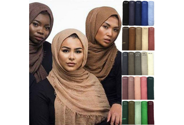 2019 Women Plain Bubble Chiffon Scarf Hijab Wrap Printe Solid Color Shawls Headband Muslim Hijabs Scarves Scarf 58 Colors Wish
