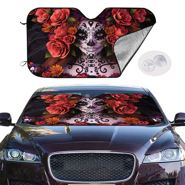 DGA Day of Dead Ride or Die Lovers Block UV Rays Reflective Material Car Sunshade Visor Front Windshield 
