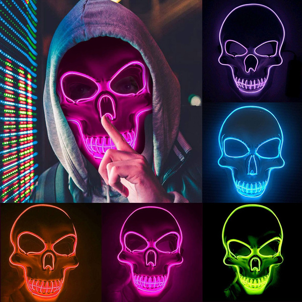 Games Halloween Cosplay Parties Gift 3 Lighting Modes Scary Masks for Festivals Light Up Mask Carnival Bonfire Night LED Purge Mask AUGOLA Halloween Masks Blue 