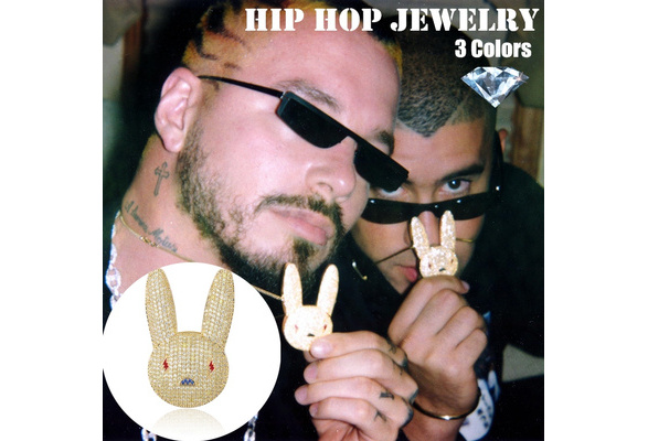 Bad Bunny Necklace Charms Heart Enamel Collares Jewelry for Fans Rapper  Singer Accessories