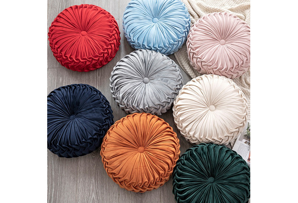 Velvet Pleated Round Cushion Sofa Couch Throw Pillow Pumpkin Pad Seat Home Decor