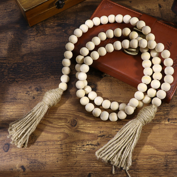 Wood Bead Garland W//Tassels Rustic Country Wood Beads Decor Farmhouse Decor
