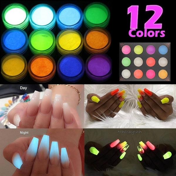 12 Pcs Candy Colors Luminous Nail Art DIY Fluorescent Bright Nail Art ...