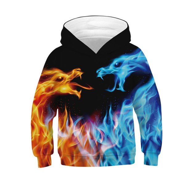 Girls Hoodies Kids Clothes flame dragon 3D Printed Hoodie Long