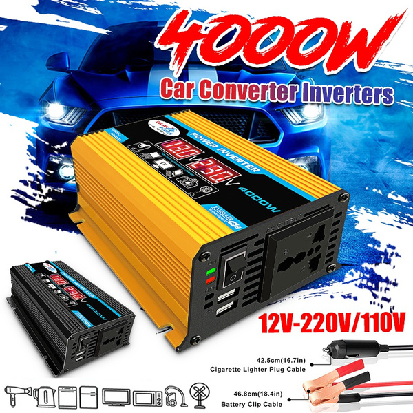Giallo QWLHZW Mostra 110V LED//Peak 4000W 12V a 220V Car Power Inverter convertitore Adattatore Dual USB trasformatore di Tensione Onda di Seno modificata Color Name : 12V to 110V Black