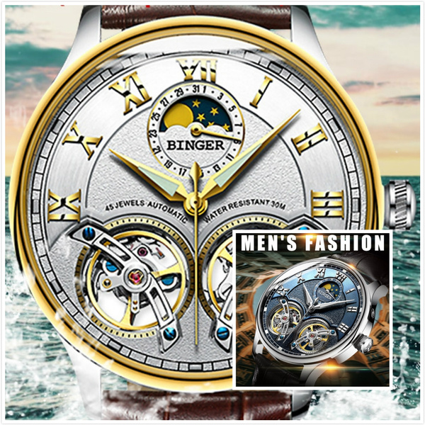Orologi Meccanici Classici Da Uomo Orologio Da Polso Di Lusso Con Cinturino  in Pelle Tourbillon Di Lusso Orologio Impermeabile Casual Con Fasi Lunari |  Wish