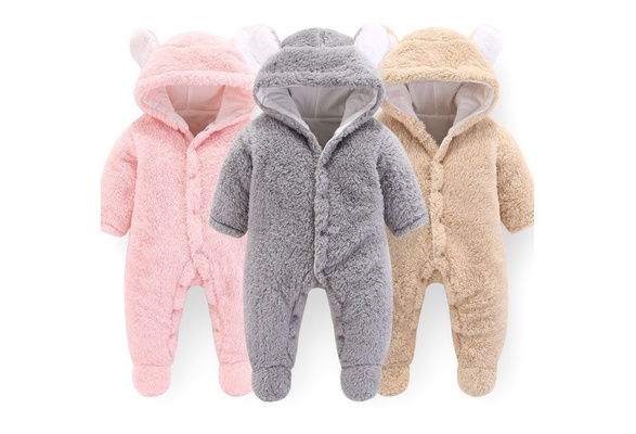 FAYALEQ Newborn Baby Boys Girls Cute Bear Winter Fleece Hoodie Romper Jumpsuit Outfits 