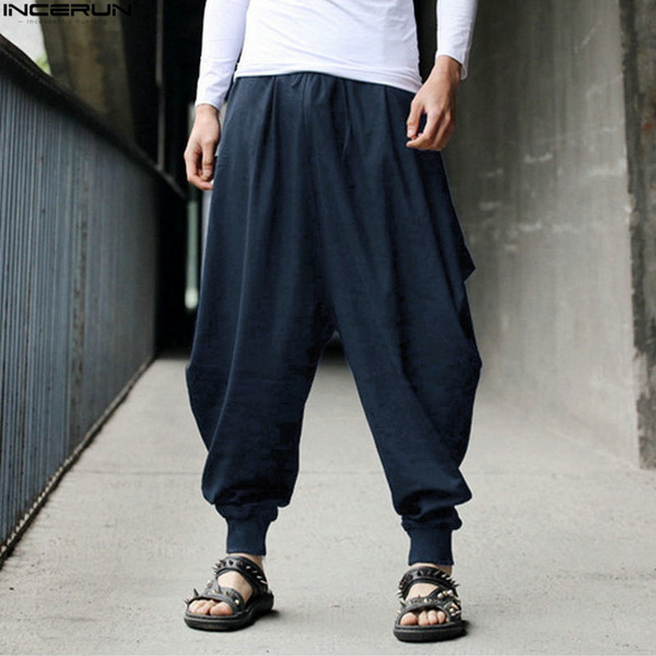 Cotton Harem Pants Men Japanese Loose Joggers Trousers Mans Cross-pants Pants Wide Leg Baggy Men | Wish
