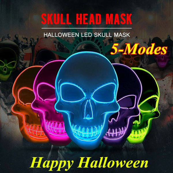 Halloween Skeleton LED Mask Glow Scary ELWire Mask Light Up Cosplay