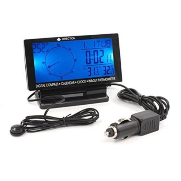 In-Car Digital Compass 4.6" LCD Display Blue LED with Clock Thermometer Calendar 