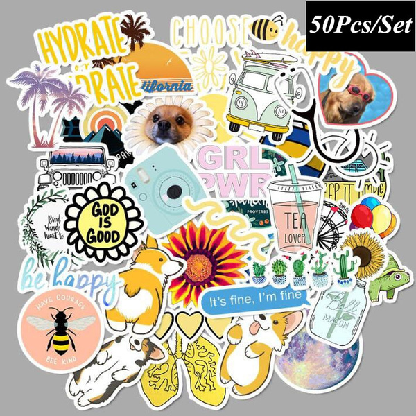 85pcs Happy Sunny Stickers Laptop Stickers Decals Graffiti Animal Stickers for Water Bottles Skateboard Waterproof Luggage Stickers Teen Girls Stickers 