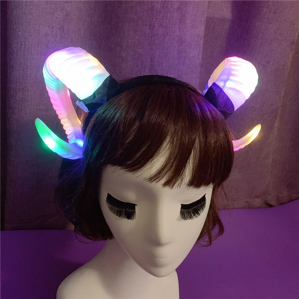 LED Glitter Devil Horns Headdress Gothic Ram Horns Headband For Women ...