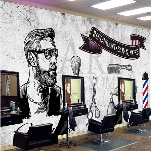 Nostalgic Gray Cement Wall Barber Shop Background Mural Wallpaper 3D Men's  Hair Cut Hair Salon Wall Paper 3D Papel De Parede | Wish