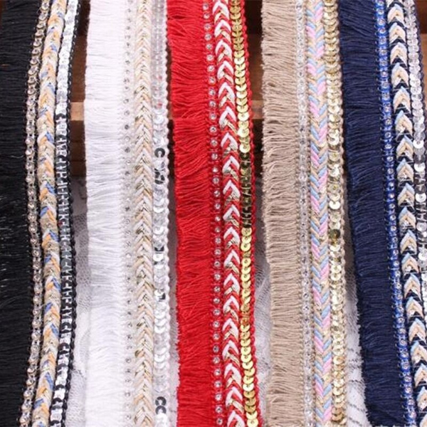 Sewing Cotton Fringe Tassel Trim Thin Lace Ribbon Cord Braided Sequin Rhinestone For Sheet Clothes Curtains Accessories Wedding Dress Wish Sewing Cotton Fringe Tassel Trim Thin, Red Curtain Ribbon Trim