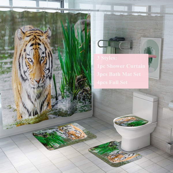 Bath Mat Setbathroom Decor Carpets, Tiger Shower Curtain