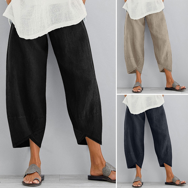 2019 New ZANZEA Women Harm Solid Color Cotton Pants | Wish
