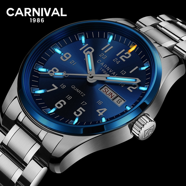 Carnival Men's Tourbillon Automatic Watch Stainless Steel Waterproof  Luminous Blue Dial Leather Watches (Blue) : Buy Online at Best Price in KSA  - Souq is now Amazon.sa: Fashion
