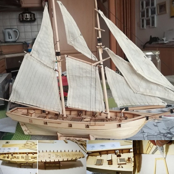 DIY 1:100 Scale Wooden Sailboat Ship Kits Home Model Boat Decoration Gifts X5P2 