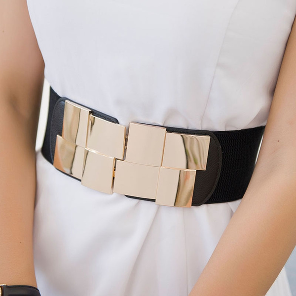 Womens Fashion Elastic Belt Waistband Elastic Decorative Buckle