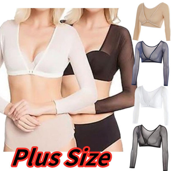 7 XL Sexy Arm Shaper Women Both Side Plus Size Mesh Seamless Silming Shapewear  Crop Top Slimming Upper Shirt Blouses Black White Blue Beige with Summer  Dress and Blouse Sun Protection Sleeve