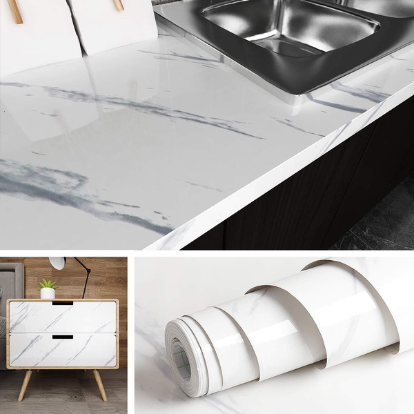 1 Roll White and Grey Marble Contact Paper for Countertops Peel and