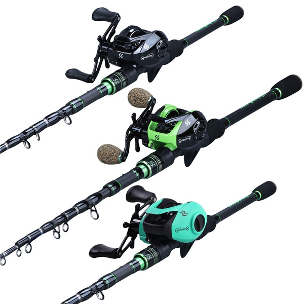 Fishing Rod and Reel Set Casting Combos 1.8/2.1m Telescopic Baitcaster Rod  and 13BB Casting Reel