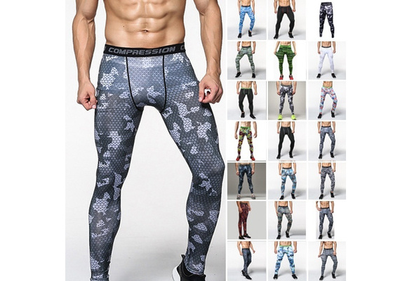 Men's Running Camo Compression Leggings Base Layer Fitness Jogging Trousers  Tights Sport Training Gym Wear Pants