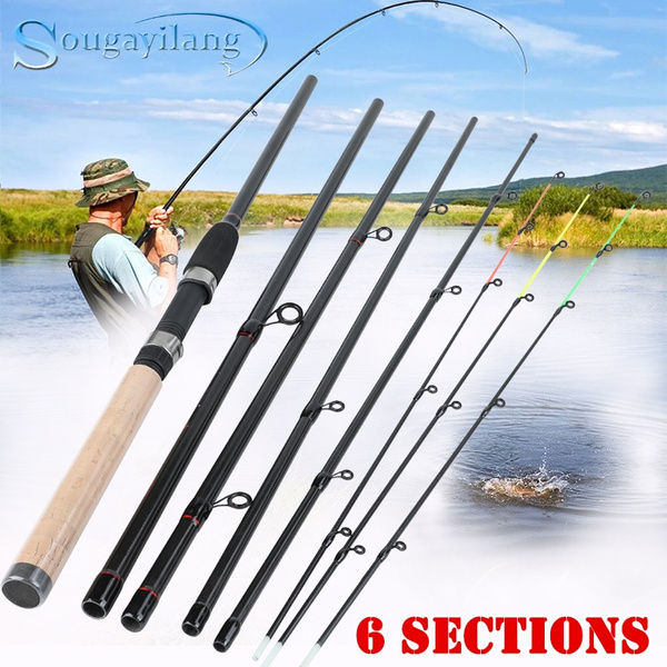 Sougayilang Fishing Rods 6 Sections 3 Tops Feeder Rod Carbon Fiber Body  Wooden Handle Carp Fishing Rod