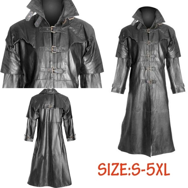 Mens Fashion Coat Long Jacket Leather, Goth Style Trench Coat